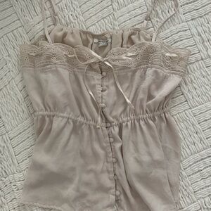 American Eagle Outfitters Soft Beige Eyelet Trim Spaghetti Cami